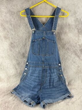 Old Navy Blue Denim Overall Shorts Large  summer Jean shorts bib shorts